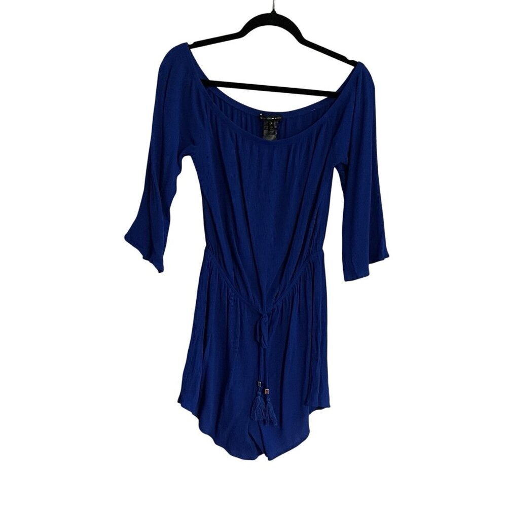 White House Black Market Women S Blue Beach Tasseled Off The Shoulder Romper